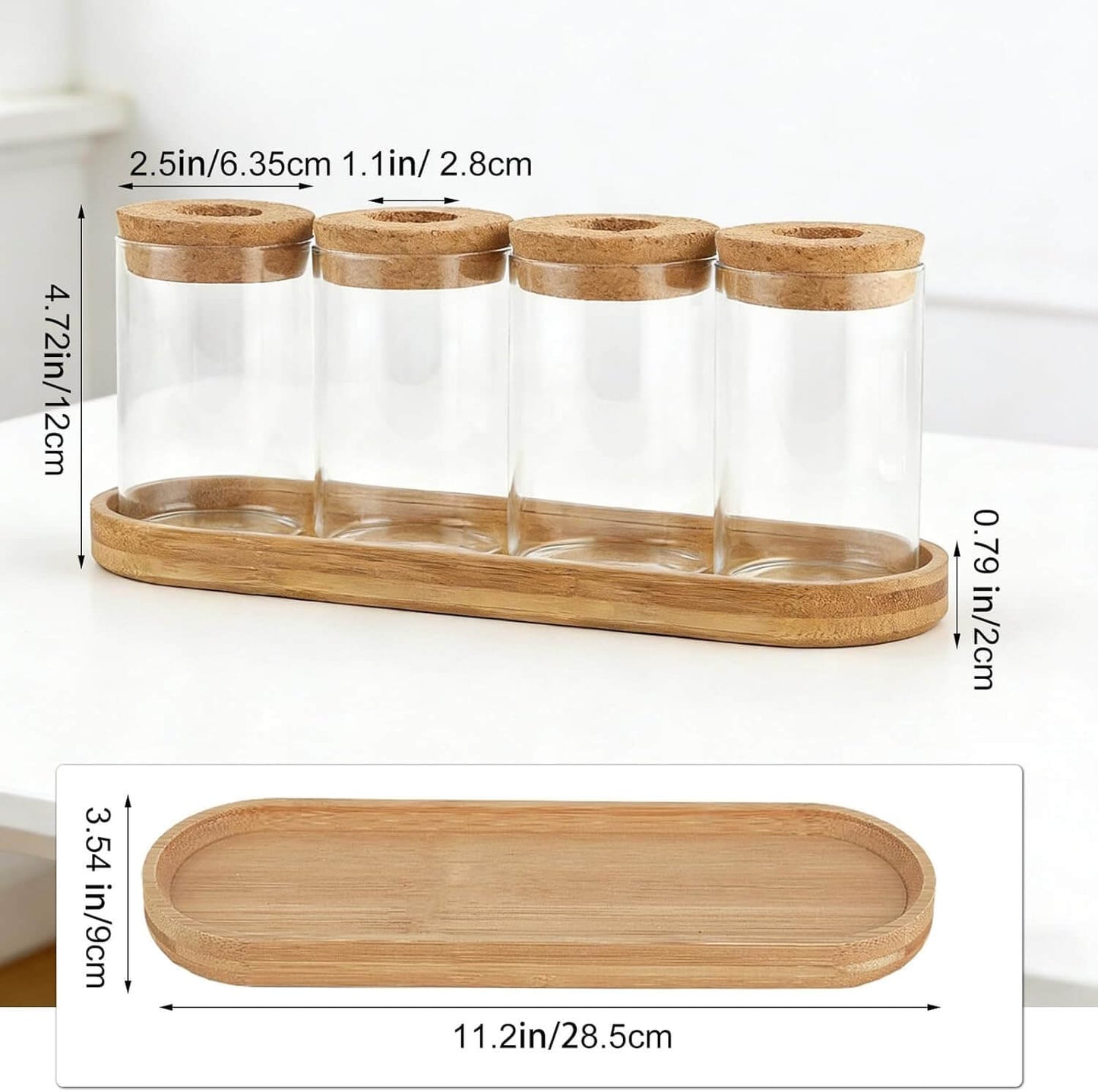 Glass Propagation Station with Wooden Stand - Set of 4
