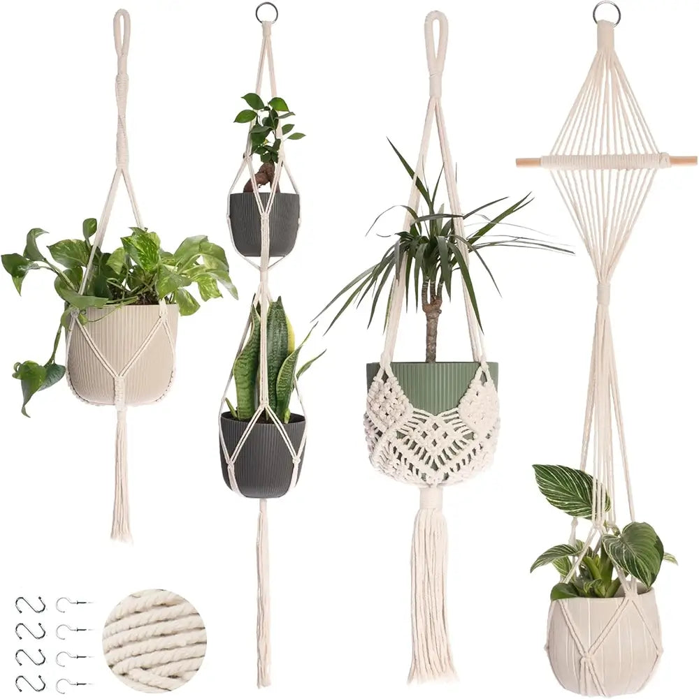Nook Theory Macrame Plant Hanger 4-Pack with Ceiling Hooks from our Indoor Gardening Essentials
