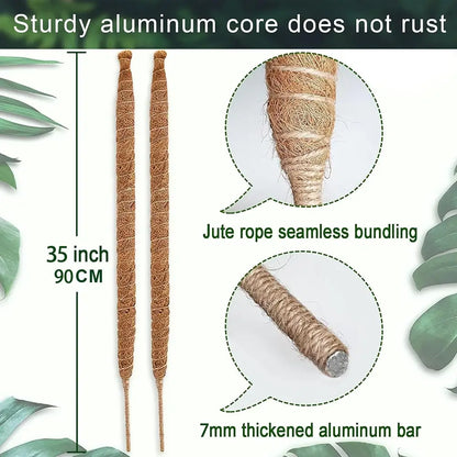 Jute rope with aluminum core, showing dimensions and features, surrounded by green leaves.