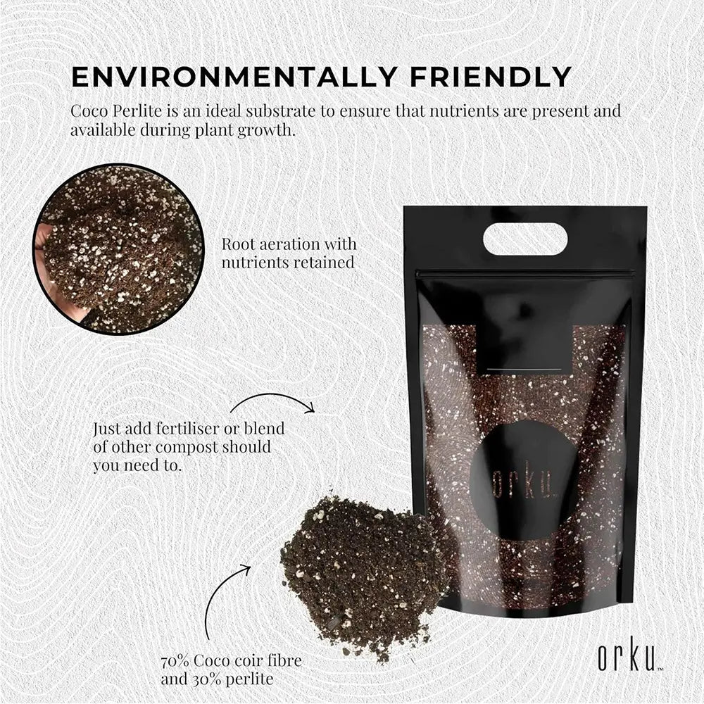 Orku Coco Perlite packaging with text on a light gray background