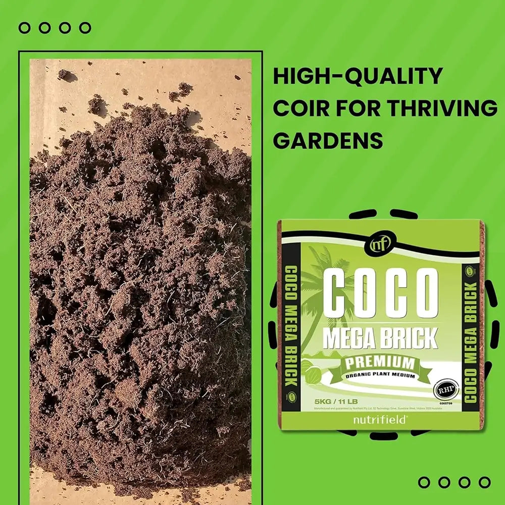 Coco mega brick with coir on a green background
