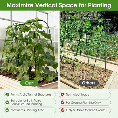 Garden trellis system with plants, comparing 'Our' product to 'Others' on a white background.