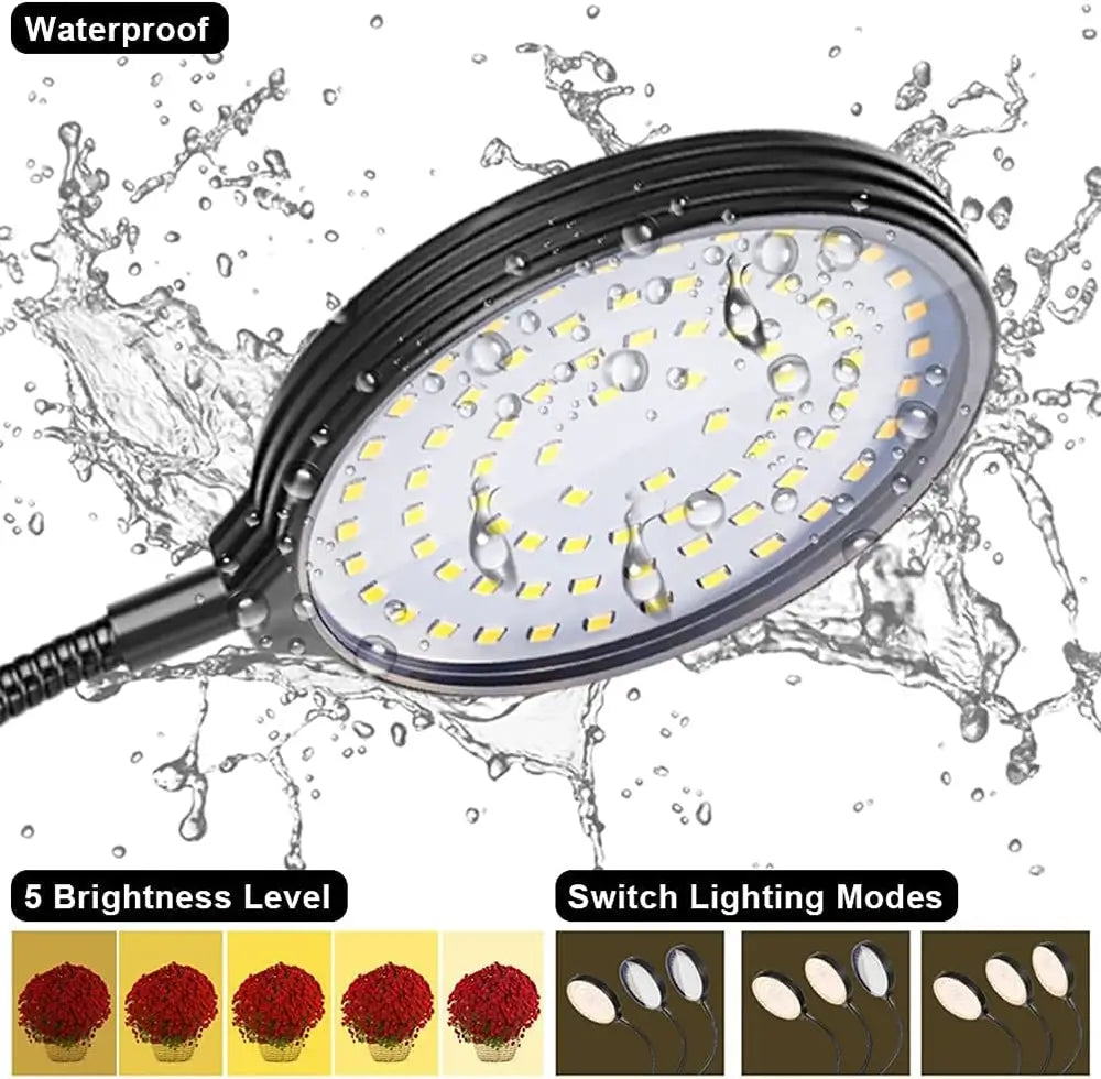 LED light fixture with water splashes on a white background, highlighting waterproof feature.