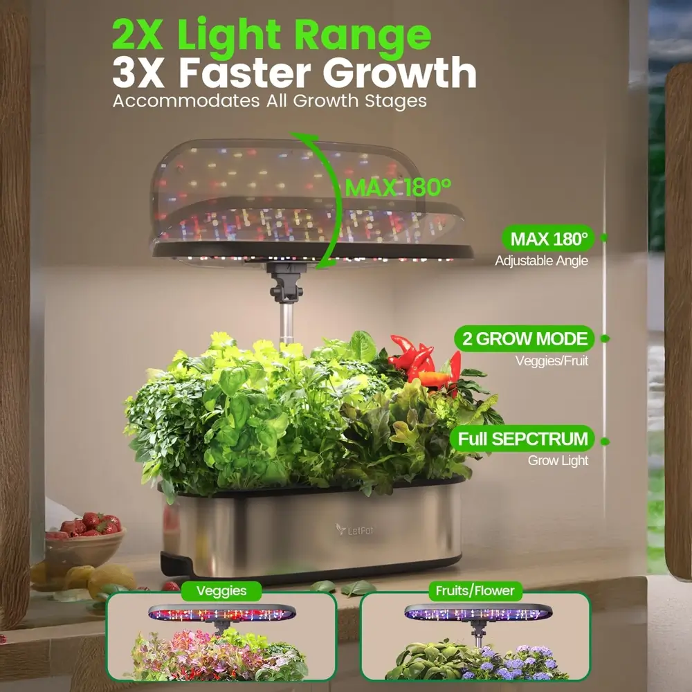 Garden light with adjustable angle and grow modes for plants indoors.
