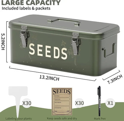 Metal seed organiser kit with 30 envelopes, plant labels and marker pen