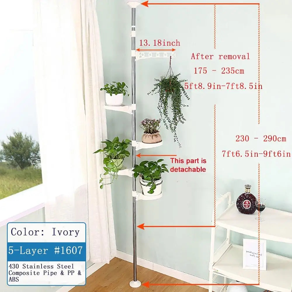 tension pole plant hanger Tension Rod Plant Holder – 5 Tier Floor to Ceiling Plant Stand – MYZENO