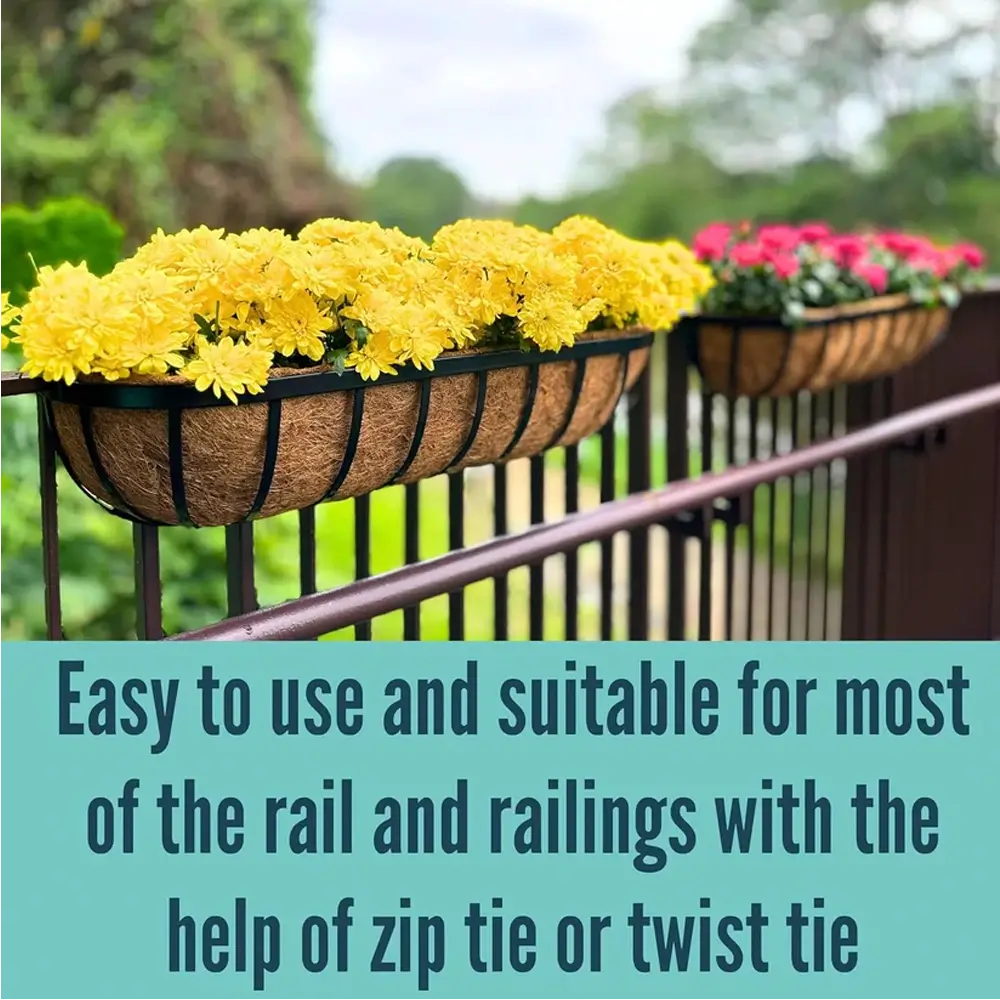 Rustic Black Metal Balcony Rail Planter Boxes Installed on Deck Railings