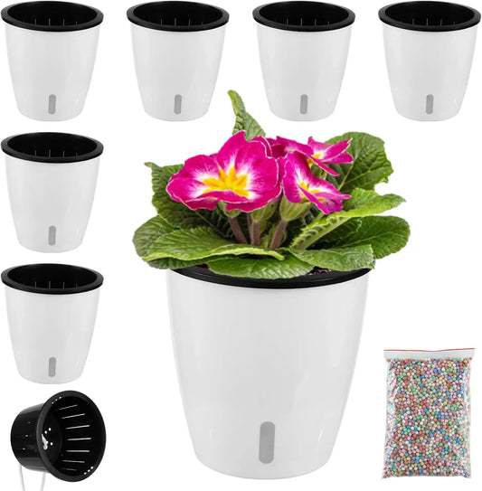 6 Pack Self Watering Pots 5" – White Indoor Planters from our Indoor Gardening Essentials