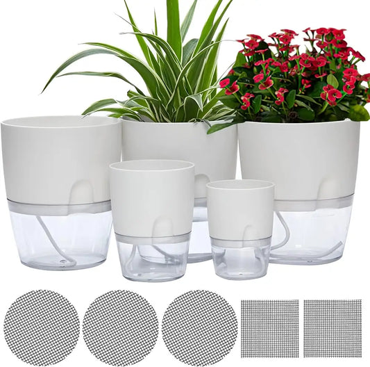 Self Watering Pots 5 Pack | with Large Water Storage from our Indoor Gardening Essentials