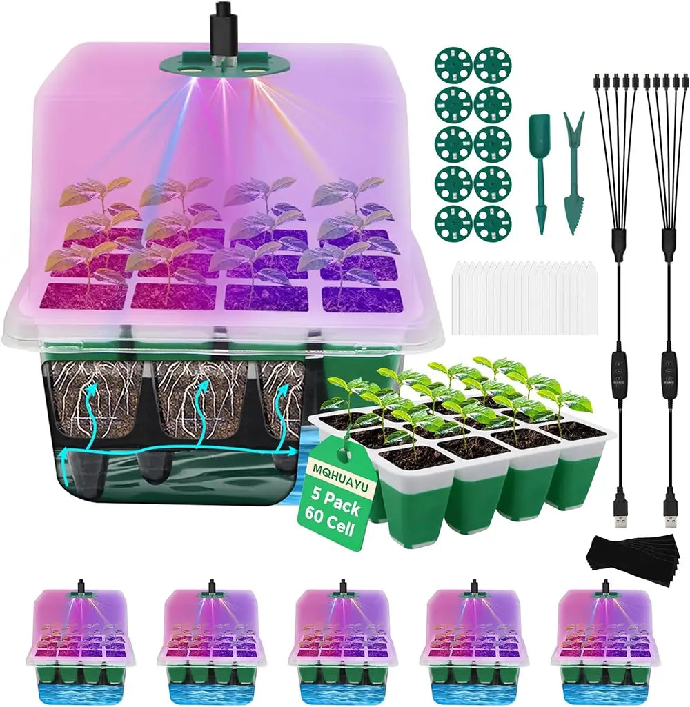 self watering seedling starter tray with grow light 5 pack from our Balcony Gardening Essentials
