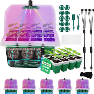 Self Watering Seedling Tray with Grow Light - 5 Pack 60-Cell