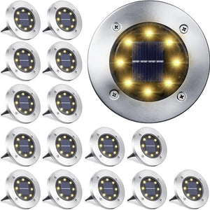 Toodour Solar Ground Lights 16 Pack | Waterproof Garden Disk Lights Warm White