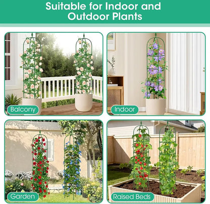 Metal plant trellis suitable for indoor, outdoor, balcony, and garden use.
