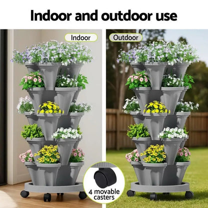 vertical planter for strawberries and herbs on balcony