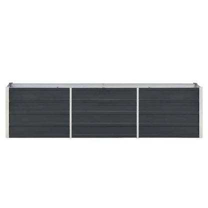 A modern three-panel outdoor fence with dark gray wood-look horizontal slats and a silver metal frame, shown against a plain white background.